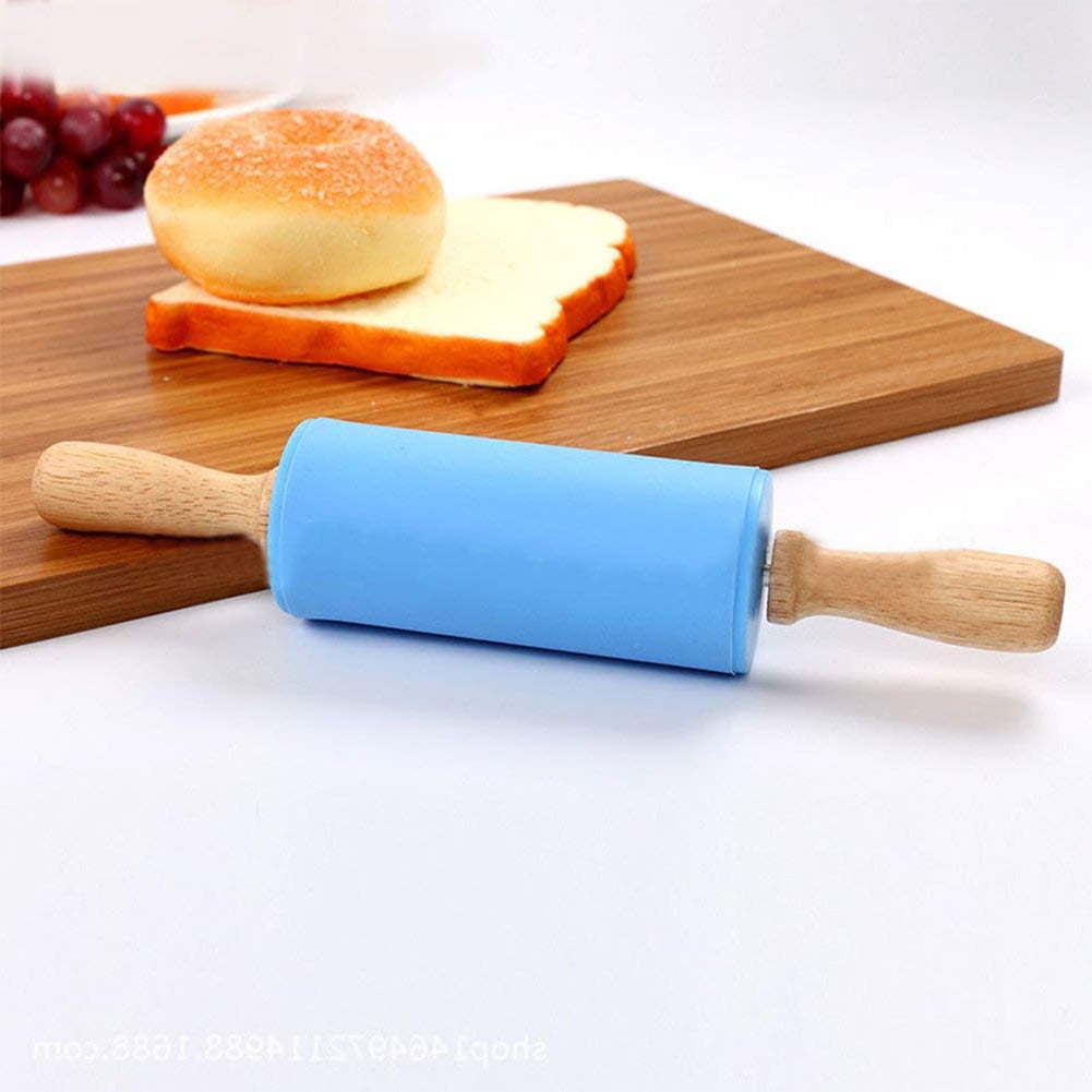 Mini Rolling Pin 2 Pack Kids Size Wooden Handle Rolling Pin Non-Stick Silicone